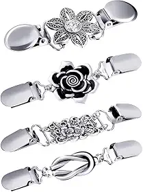 Conjunto 4 Clipes Vintage para Suéter, Cardigã, Cachecol e Xale – Elegante com Presilha Jacaré Retrô