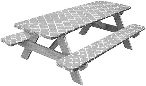 Miniatura 1 de Mantel de mesa de picnic con fundas de banco, imprescindibles para cámper  Juego de 3 fundas de mesa de picnic con elástico  Mantel impermeable para