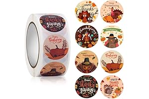 Fall Thanksgiving Label Stickers Roll, 500 Pack 1.0 Inch Round Self-Adhesive Happy...