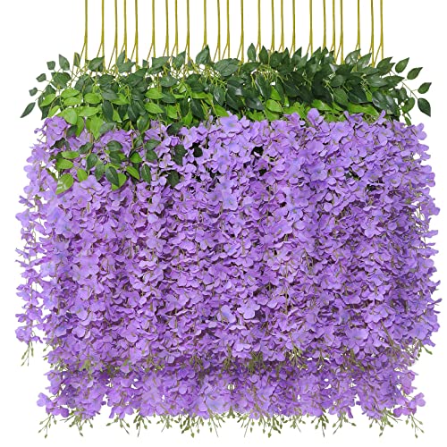 Consejos y reviews para comprar Plantas Artificiales para Jardín Exterior los diez mejores. 31 Flores Artificiales de Glicina de 12 Piezas,Falsas Planta de Guirnalda de Wisteria Colgantes de 43'/110CM,Decoracion de Pared para Boda,Exterior,para el...