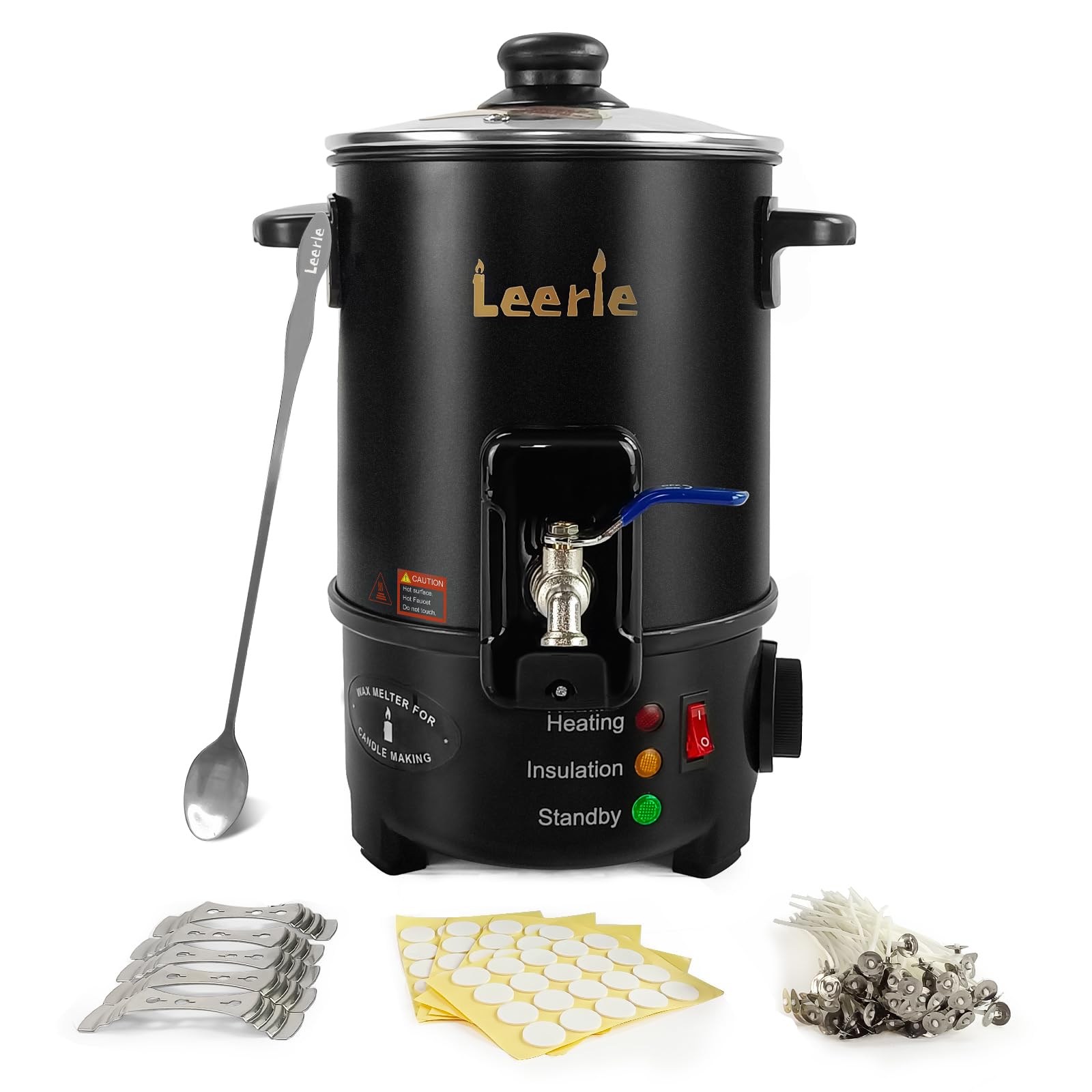 Fundidor de cera Leerie M4 de 8 libras para hacer velas, núcleo calefactor, pico de latón, control de temperatura, sin obstrucciones, fácil de limpiar, crisol eléctrico para cera para principiantes en la fabricación de velas.