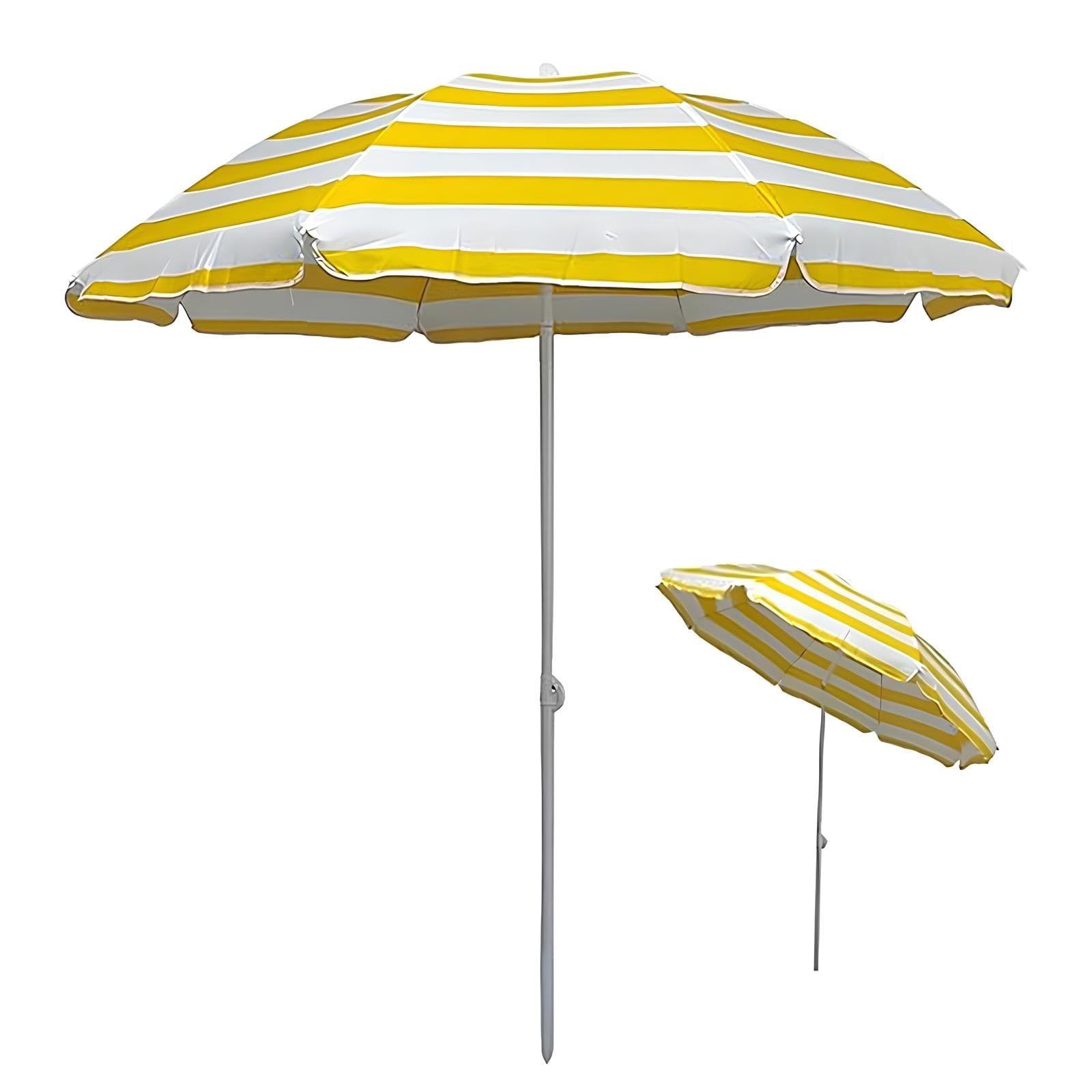 Przenośny Parasol Tarasowy, Parasol Plażowy w Paski, Regulowane Lekkie Małe Parasole Plażowe na Piasek, Regulowana Wysokość, Przeciwsłoneczny Wodoodporny, do Ogrodu, Basenu
