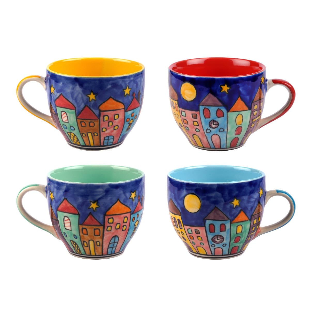 Gall&Zick Coffee Cup/Tea Cup, Ceramic, Colourful Painted (Mixed Set of 4, Large)