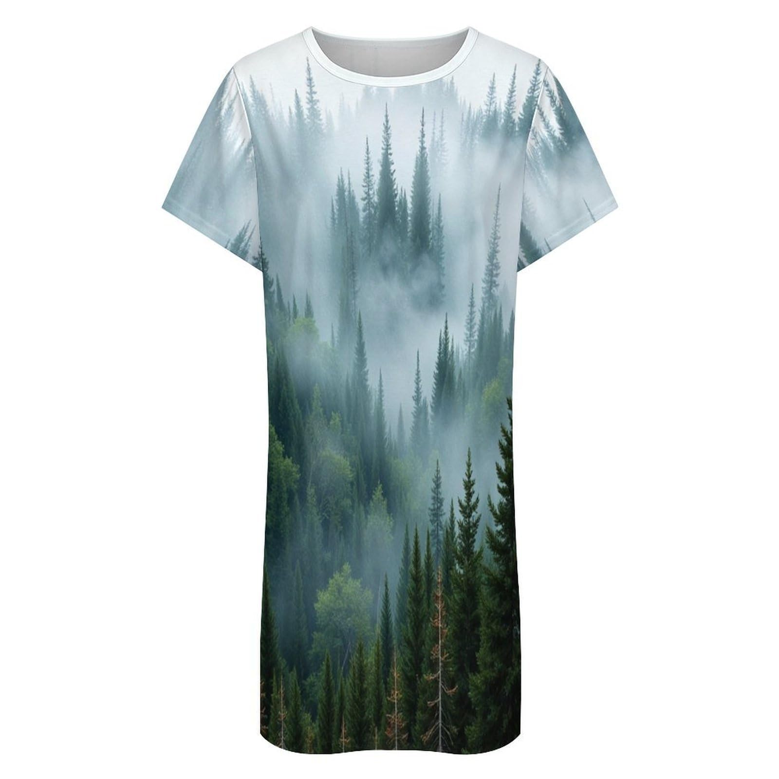 Camisones De Mujer - Bosque Verde Camisón De Manga Corta para Estar En Casa Tallas S-3Xl Holgado Largo Suave para El Verano.