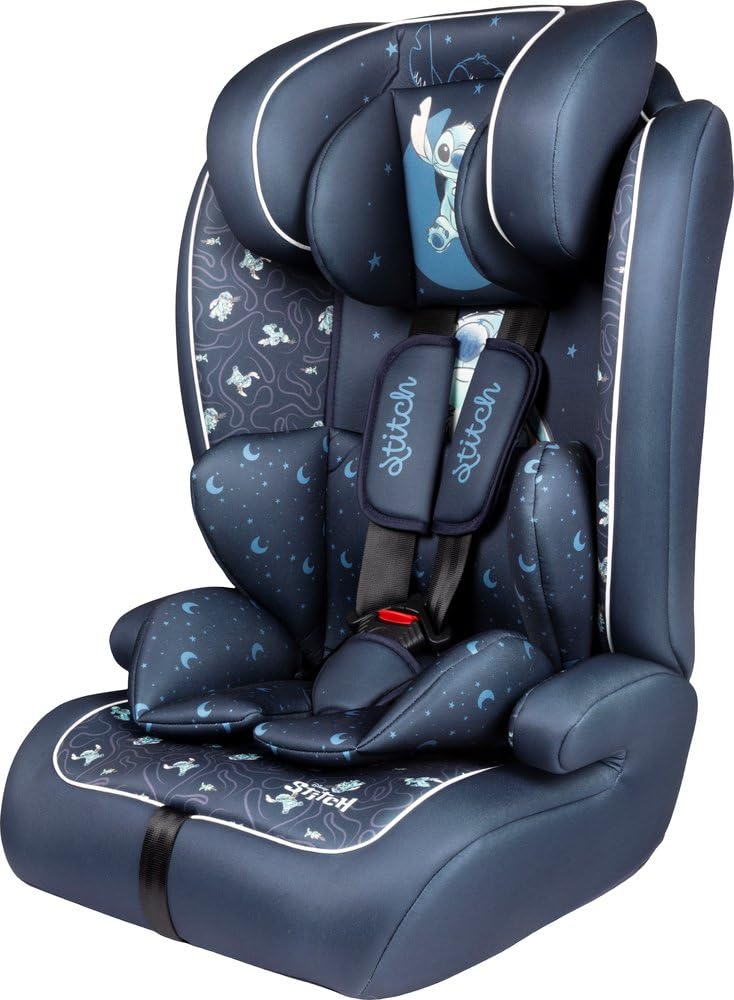 Fotelik Samochodowy Disney Stitch I-SIZE R129. Fotelik Bezpieczeństwa Dla Dziecka O Wysokości Od 100 Do 150 Cm. Regulowany Zagłówek I Wyściółka