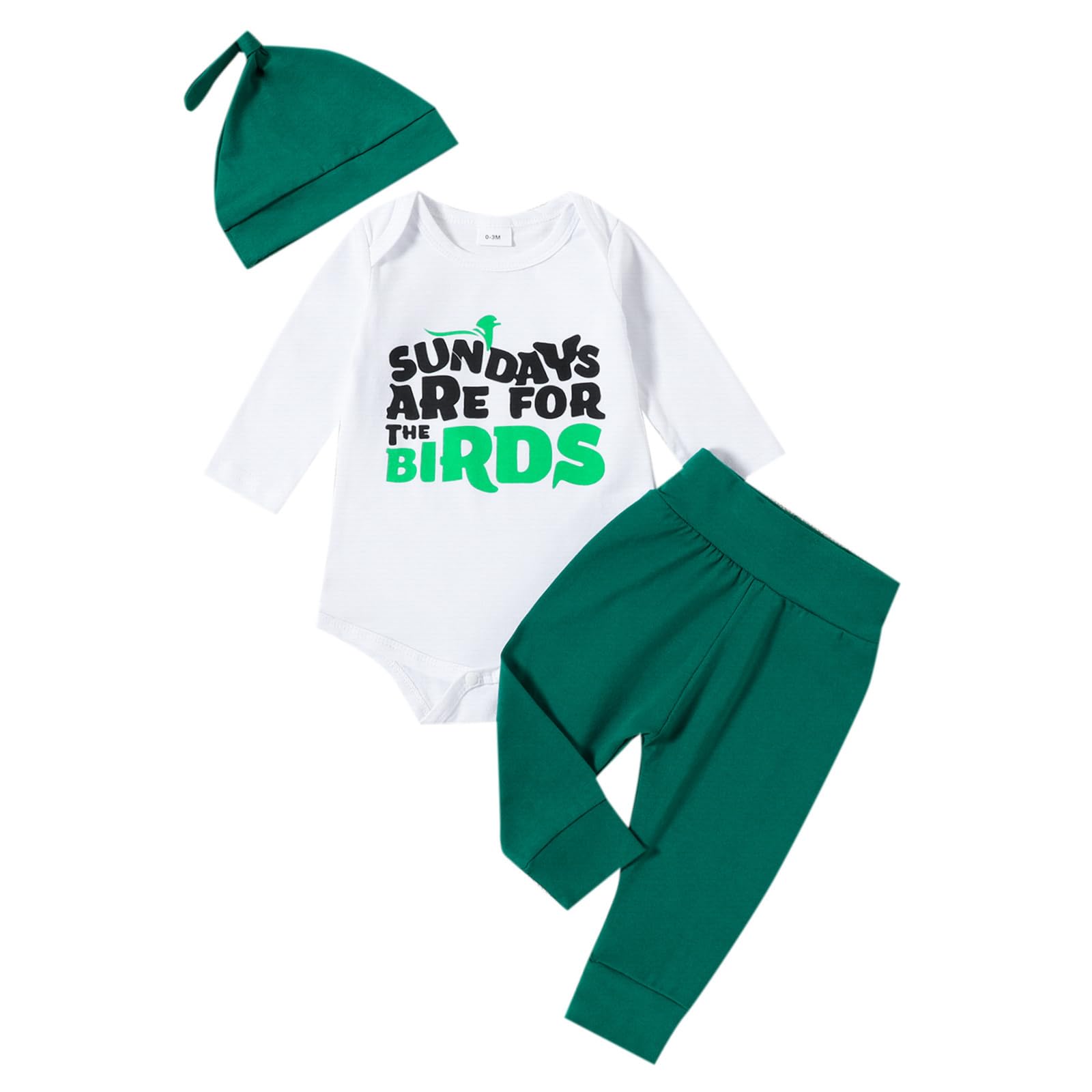 Newborn Baby Boy Girls Clothes Fall Winter 2-Piece Outfit Long Sleeve Bodysuit Top and Pants Set with Hat