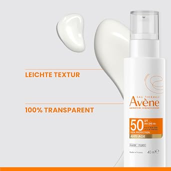 AVÈNE Sun Care - Anti-Age Fluid SPF 50+ UV Protection & Wrinkle Reduction - With TriAsorB™ & Hyaluronic Acid - Antioxidant Cell Protection - Waterproof - Prevents Light Ageing - Sensitive Skin - 40