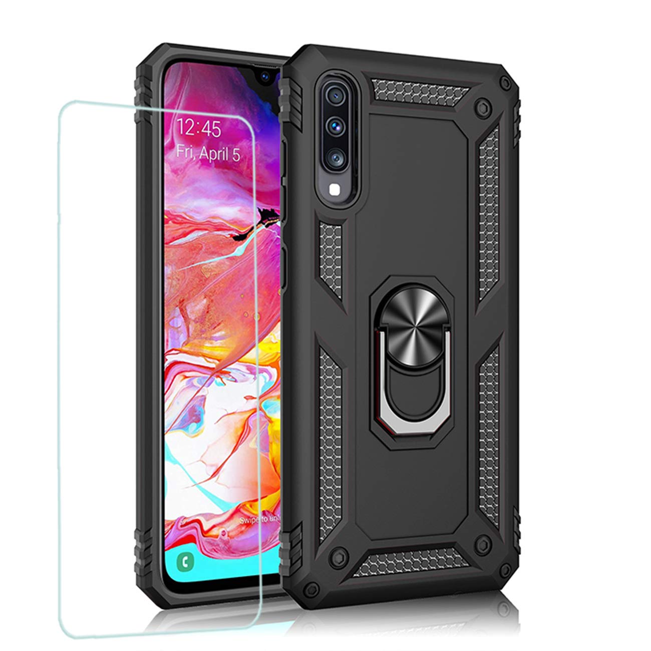Joytag compatibles para Funda Xiaomi Redmi 9，Carcasa +Cristal Templado Silicona TPU 360 Grados Anillo Giratorio magnético Soporte Caja del teléfono del Coche-Negro — view 48
