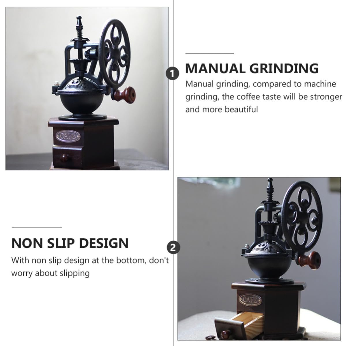 KICHOUSE Molinillo Manual Portátil de Hierro Diseño Ergonómico y Forma de Rueda Fortuna para Moler Granos de Café y Especias Manivela Cómoda