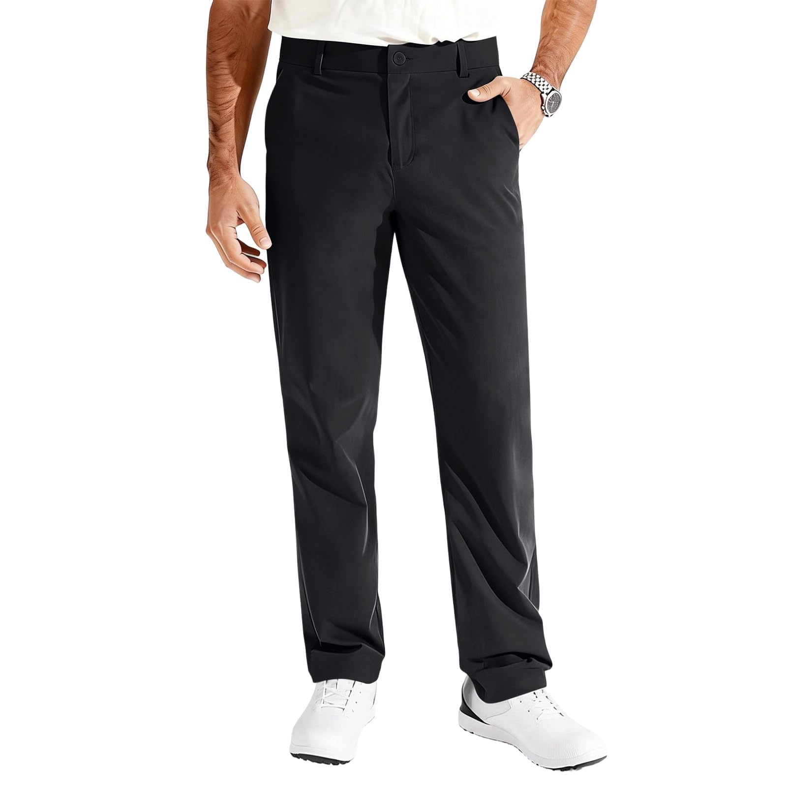 Mens Golf Pants Lightweight Office Business Casual Pants Classic-Fit Straight Leg Trousers Tapered Work Travel Slacks