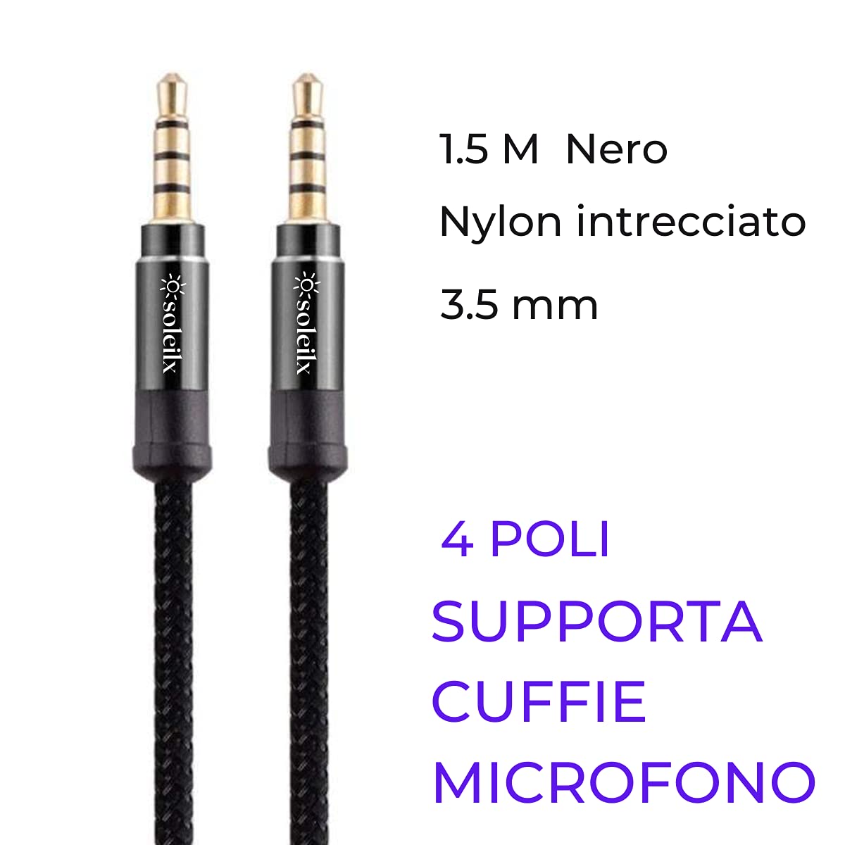 Cavo AUX 3.5mm Con Microfono - 1 Metro, Jack Maschio-Maschio, Nylon Intrecciato, Per Cuffie, Auto, Smartphone - Foto 10