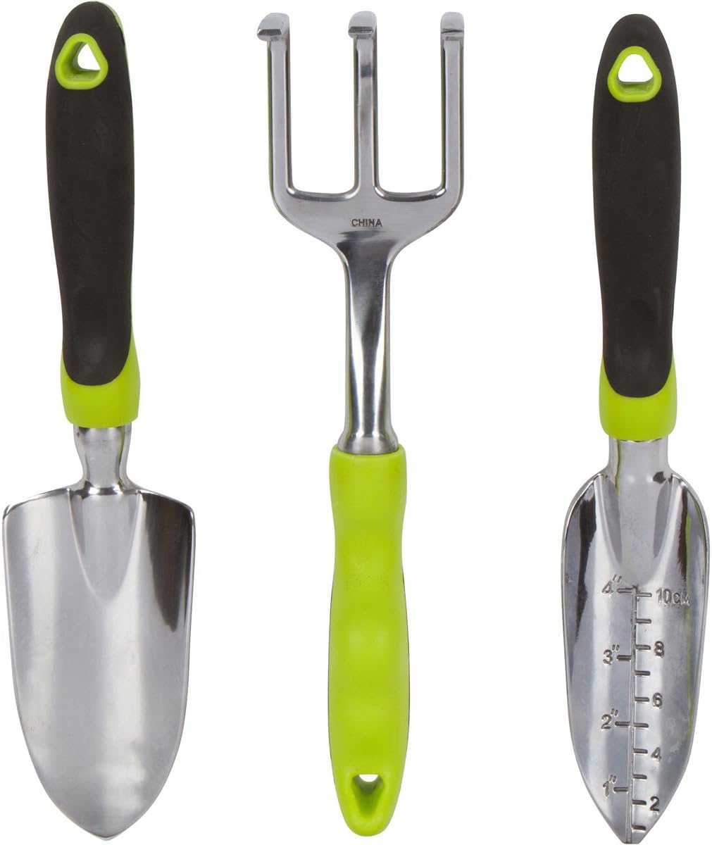 Garden Tool Set - 3 Heavy Duty Gardening Hand Tools - Trowel, Cultivator, and Transplanter with Bonus Apron - Rust-Proof Gardening Tools Kit Gift for Men and Women