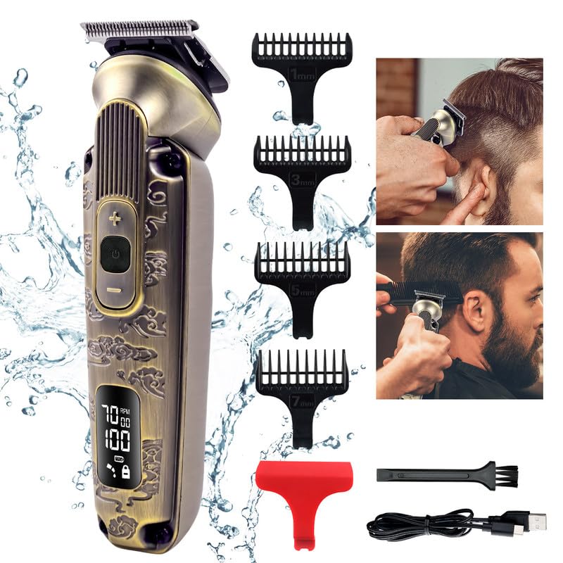Hatteker HT-6188 Gold Hair Trimmer with all accessories and usage examples