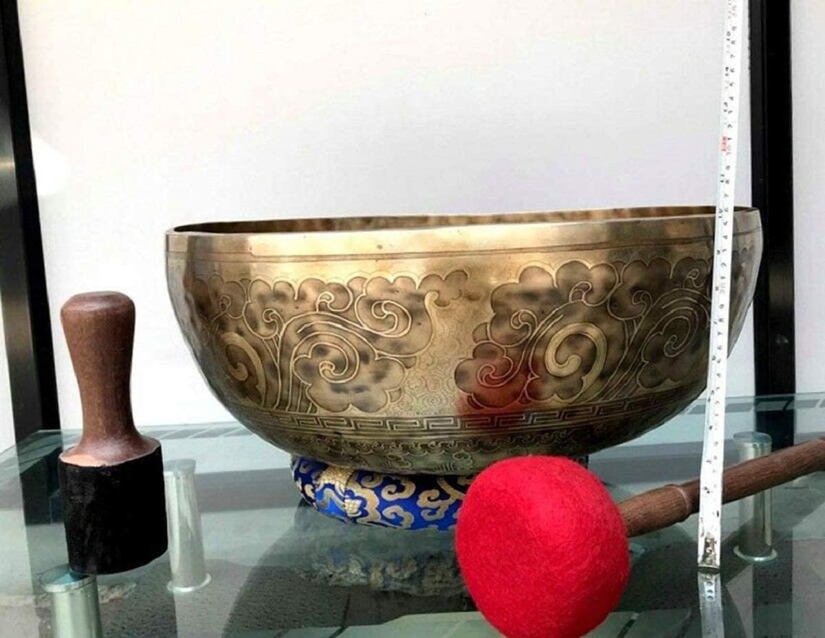 Campana tibetana extra large da 53,3 cm di diametro – Campane tibetane intagliate con piede – Terapia del suono – Meditazione – Yoga Session – Grandi ciotole curative