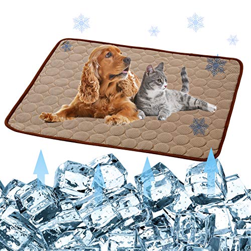 Pet Products Cool Mat-Dog Cooling Mat Summer Pet Cooling Pads, Ice Silk Cooling Mat for Dogs & Cats, Portable & Washable Pet Cooling Blanket for Kennel/Sofa/Bed/Floor (CF:40.1x27.6inch, Coffee)
