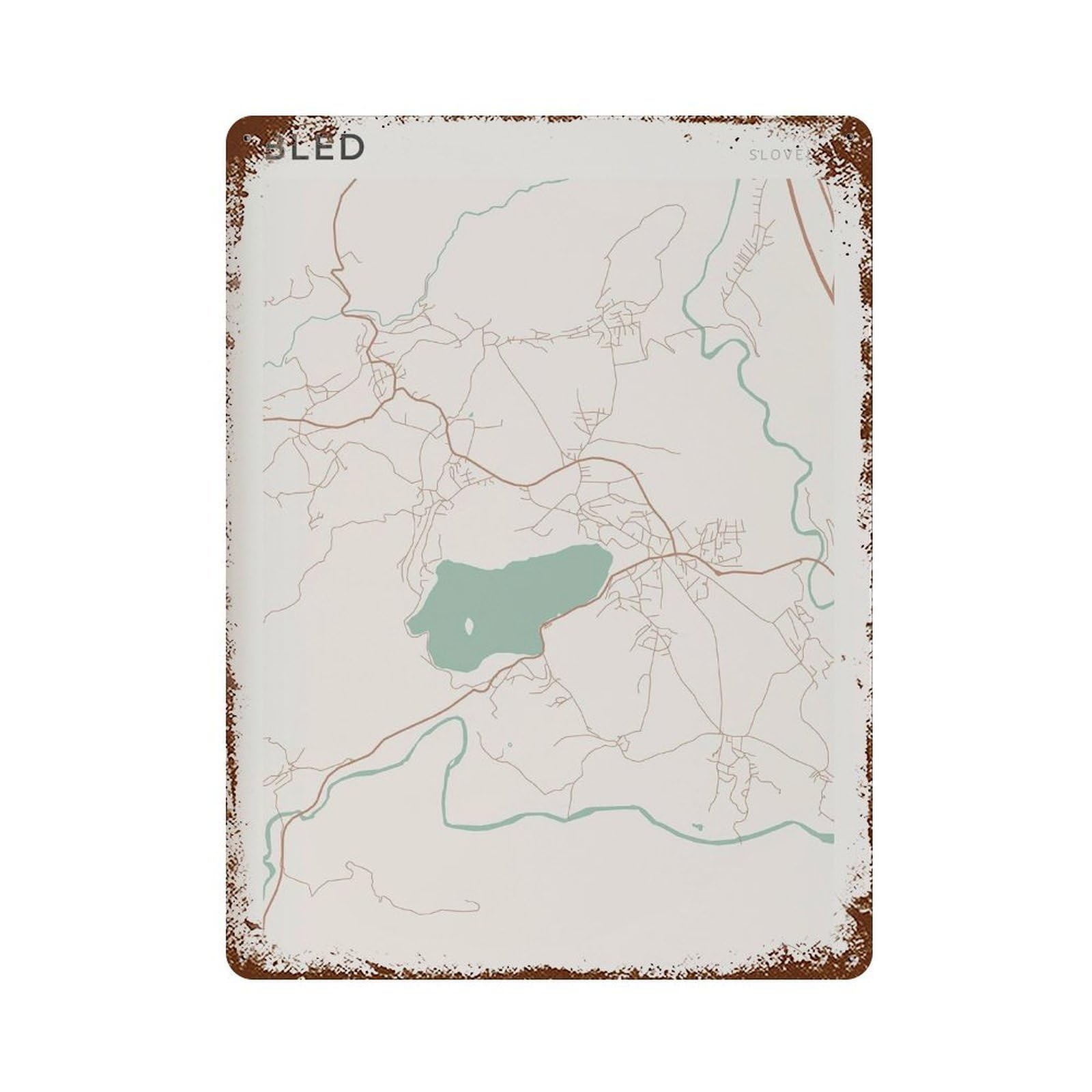 xiaoxiaoshen Bled Map Slovenia Travel Gift Scandi (2) Wall Decor Art Metal Tin Poster Modern Home Decor Art Home Bar Shop Decorations Vintage Sign 40x30cm