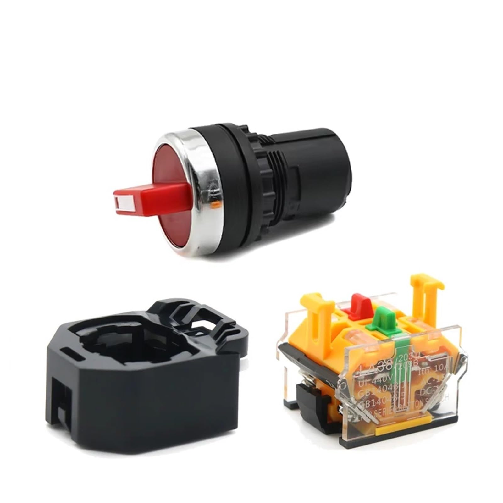 Interruptor giratorio LA38-11X2 con enclavamiento momentáneo, 2 o 3 posiciones, DPST, 10 A, 400 V, interruptor de encendido, 1 unidad(Green short handle,(Momentary) Reset,2 Position)