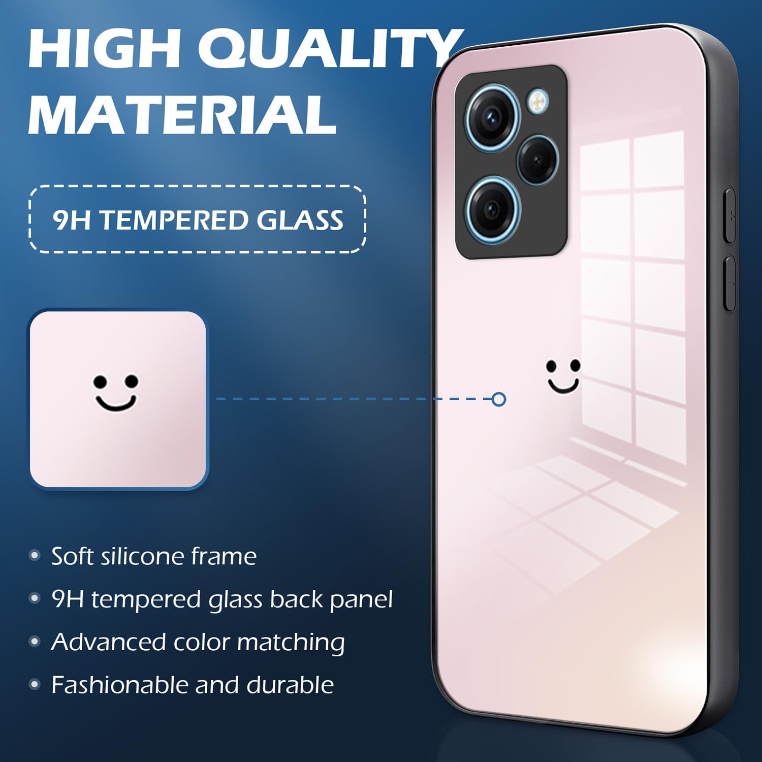 XINYEXIN Cover per Xiaomi Poco X5 Pro 5G Case, Custodia Protettiva in Vetro a Gradiente, Custodia Telefono Antiurto e Antigraffio con Cornice in Morbido Silicone - Rosa