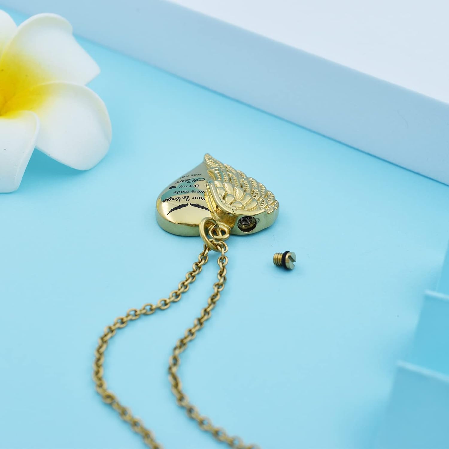 Heart Cremation Urn Necklace Human Ashes Jewelry for Women Men Engraved Your Wings were Ready but My Heart was Not Angel Wings Memorial Pendant Necklace Gift for Family Members - Image 4