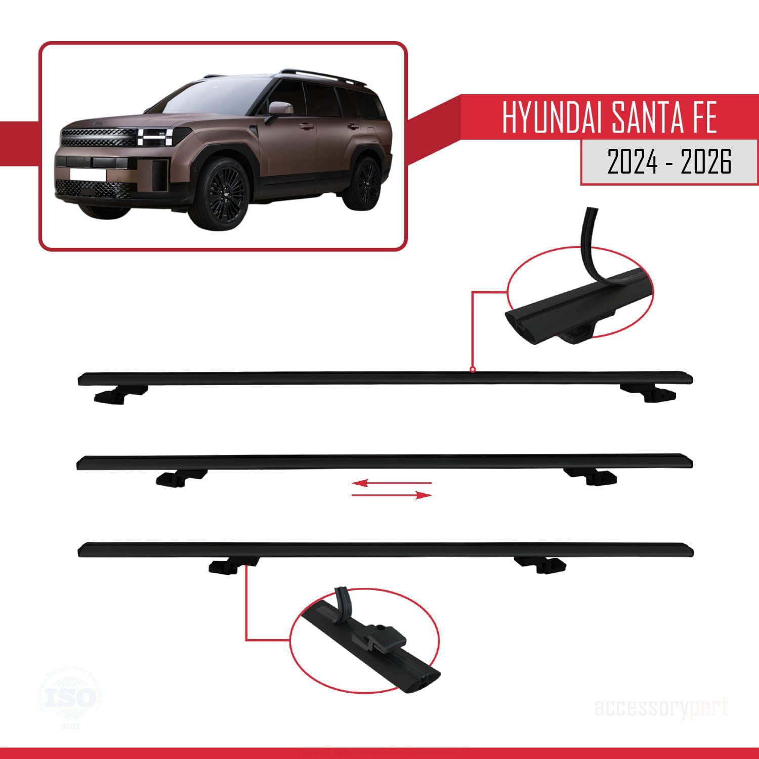 Kompatybilny z Hyundai Santa Fe 2024-2026 BASIC Model Aluminiowy bagażnik dachowy 3 poprzeczki, czarne