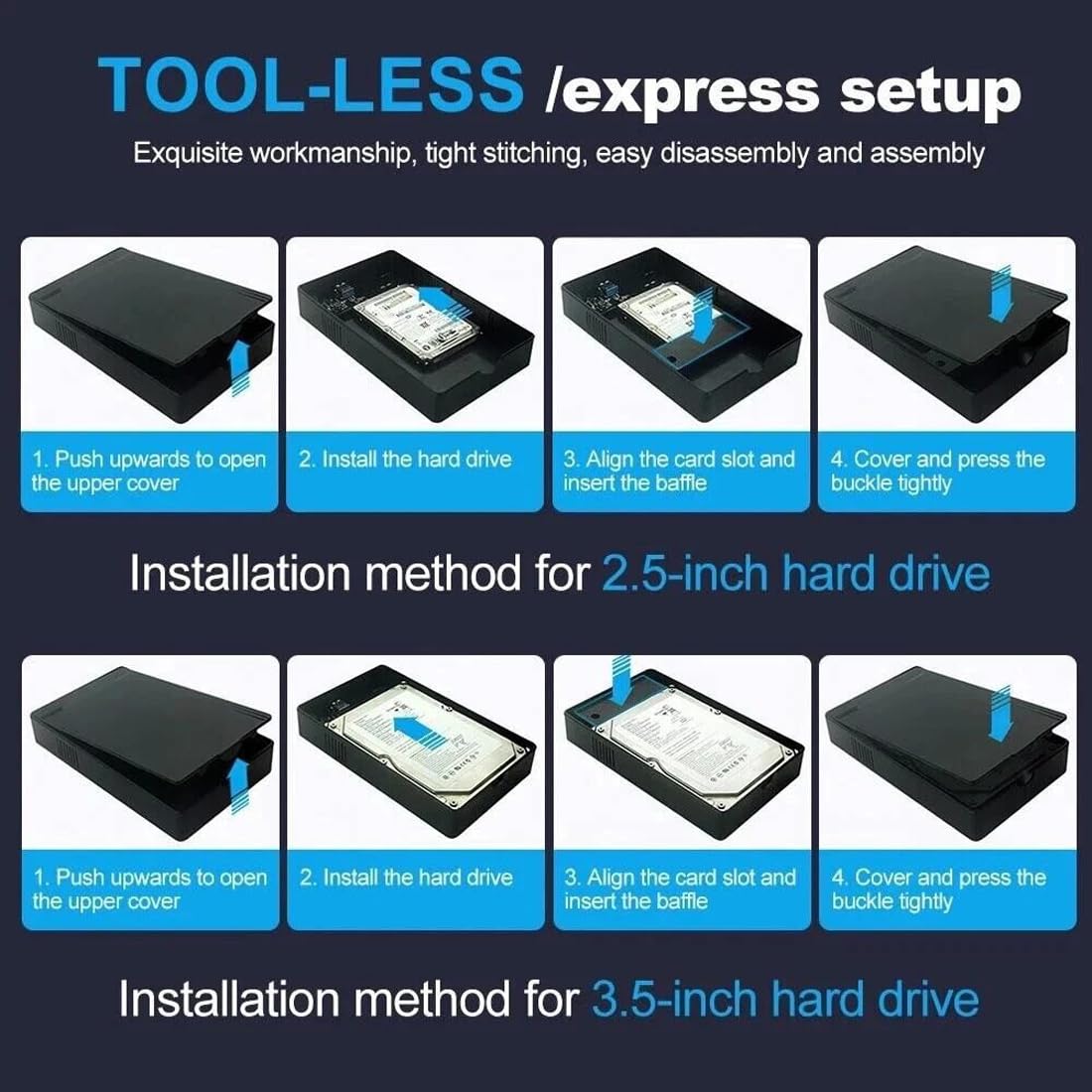 Carcasa de disco duro, USB 3.0 a SATA HDD disco duro externo para disco duro SSD de 2.5 pulgadas/3.5 pulgadas de hasta 18 TB con adaptador de corriente CC, carcasa SSD de 5 Gbps para Windows