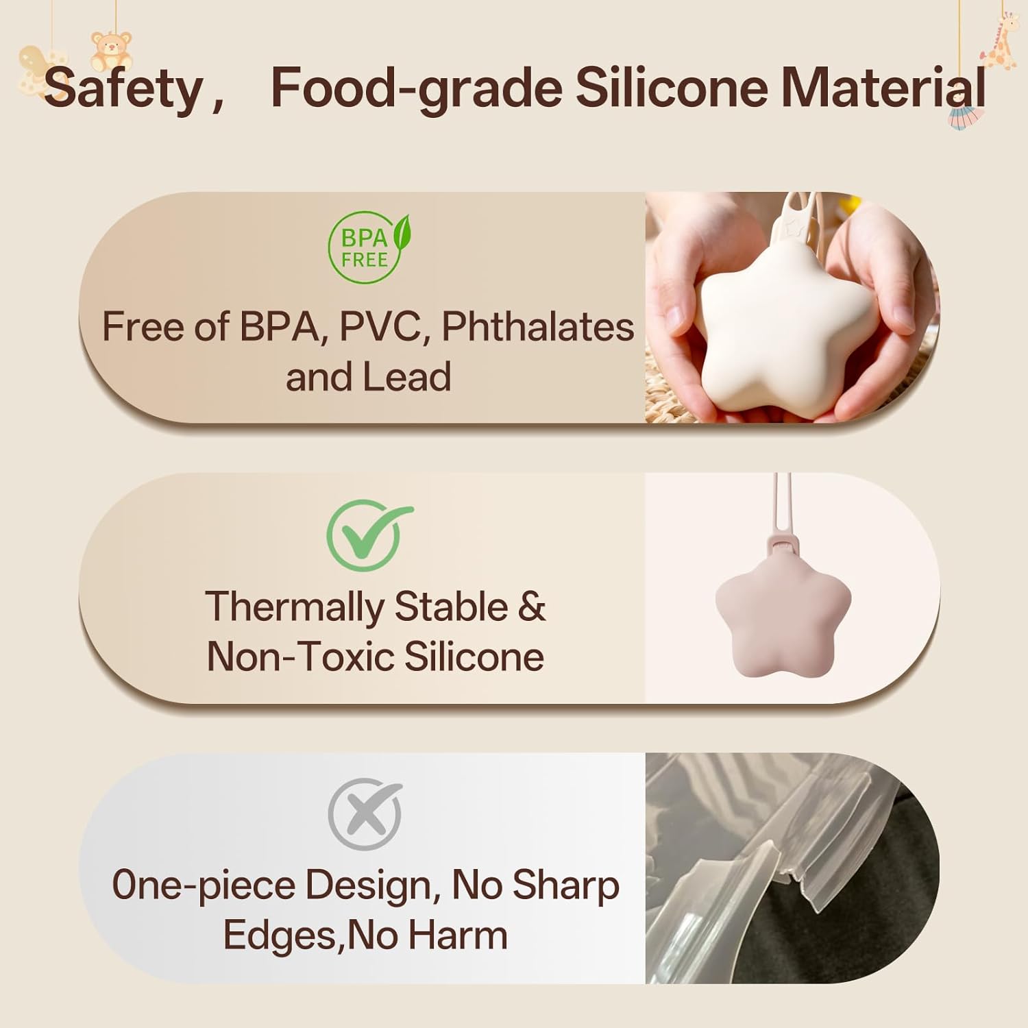 Silicone Pacifier Holder Case, Baby Silicone Pacifier Case Holders for Diaper Bag, Pacifier Pouch Container for Girl Boy, Easy Clean, 2 Pack Stars, Khaki + Pink - Image 2