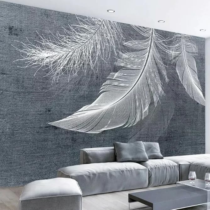 Papier peint panoramique plume blanche style nordique grand format 350x256 cm