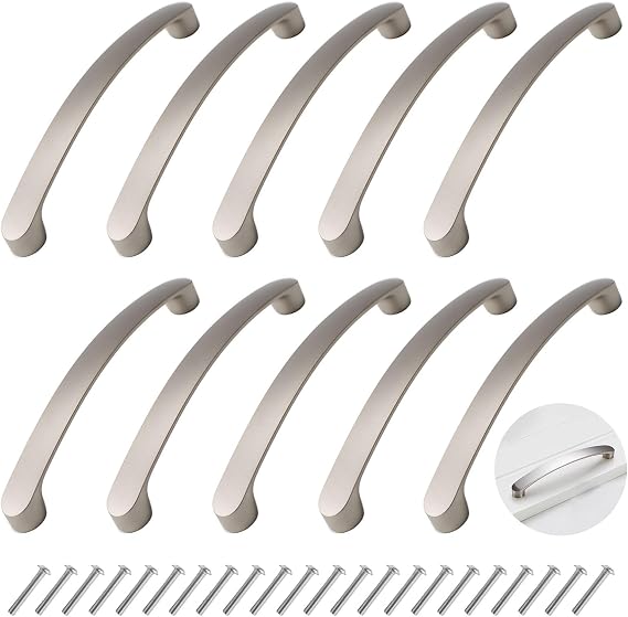 10 Pack Brushed Nickel Cabinet Handles – Silver Stainless Steel Kitchen Drawer & Door Pulls, 5x96mm & 5x128mm Hole Centre, Cupboard Wardrobe Furniture, Screws Included | Aluminium alloy furniture handles, 5 x 96mm and 5 x 128mm hole centres, kitchen drawer wardrobe handles with screws