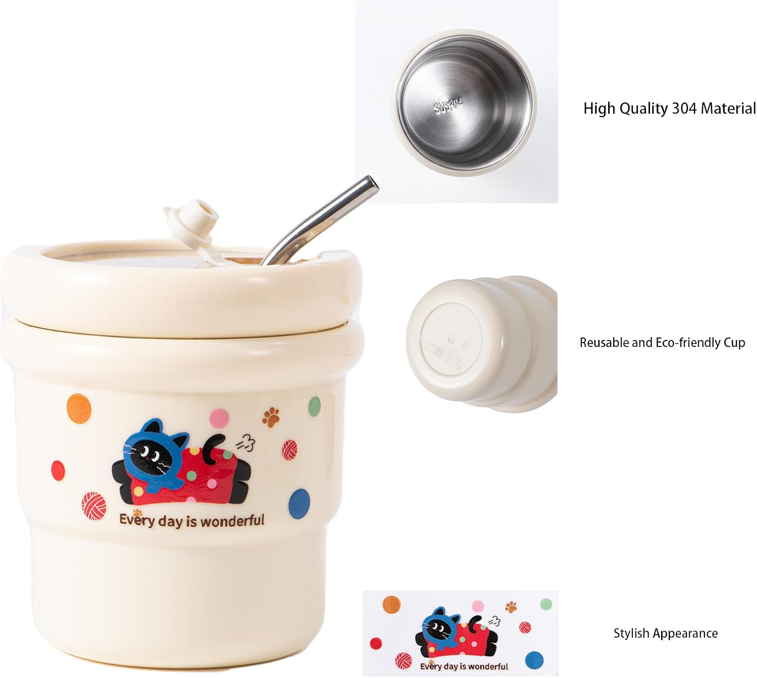 Stainless Steel Coffee Travel Mug with Lid, Reusable Double Walled Coffee Tumbler for Iced and Hot Drinks 15oz - Image 2