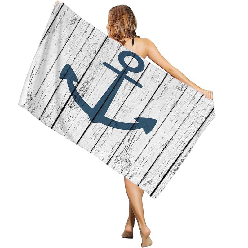 Strandtuch XXL 200x200 Maritim - Schnelltrocknend & Ultraleicht & Sandfrei & Weich Mikrofaser Handtücher, Anker Strandhandtuch Badetuch Handtuch, Pflegeleicht Badetücher
