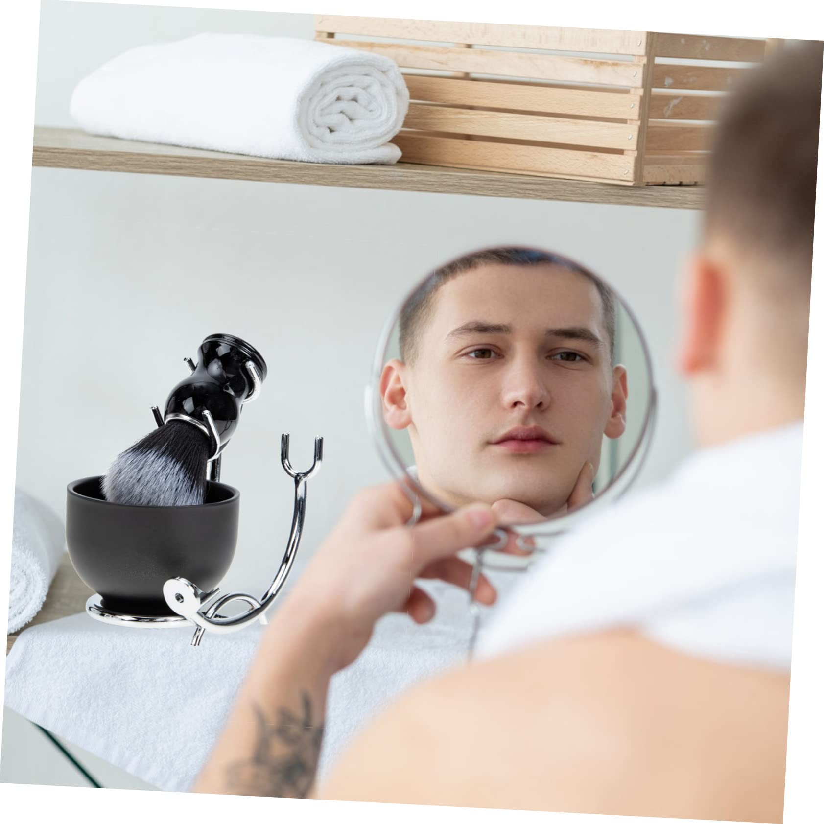 UKCOCO Pennello e Ciotola da Barba Kit da Barba per Uomo Supporto per Pennello da Ciotola per Baffi