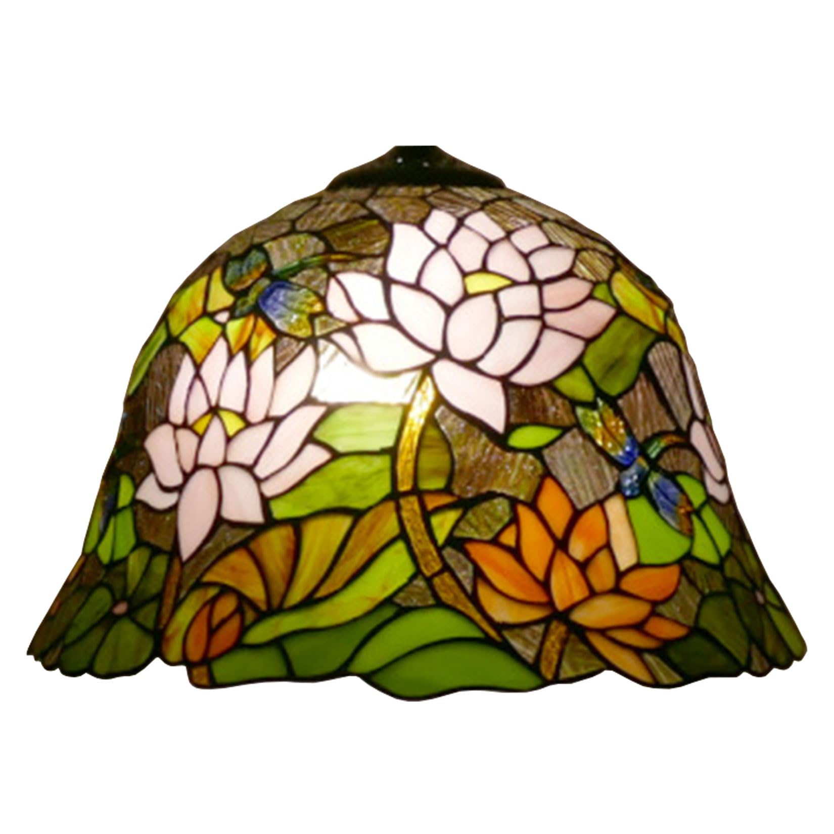 SaryEdge Dragonfly Lotus Lamp Shade Replacement Only Tiffany Style Stained Glass Lampshades W16 H11 Inch Pink Orange Floral Lampshade for Table lamp Pendant Lights Floor Lamps Christma，