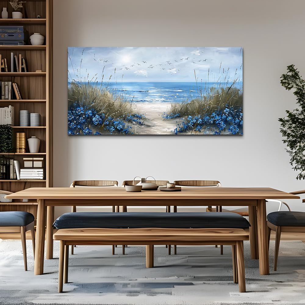 KELIYUAN Wall Art For Living Room Canvas Wall Decor For Bedroom Office Decorations Blue Ocean Wall Painting Sea Wave Pictures Artwork Modern Beach Posters Aesthetic Ready To Hang Home Decor 20"x40"