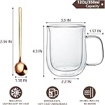 Comfome Double Wall Glass Coffee Mugs, Clear Glass Coffee Mugs Set of 4,Double Insulated Glass Coffee Mug,Glass Mugs for Hot Beverages (12 oz)