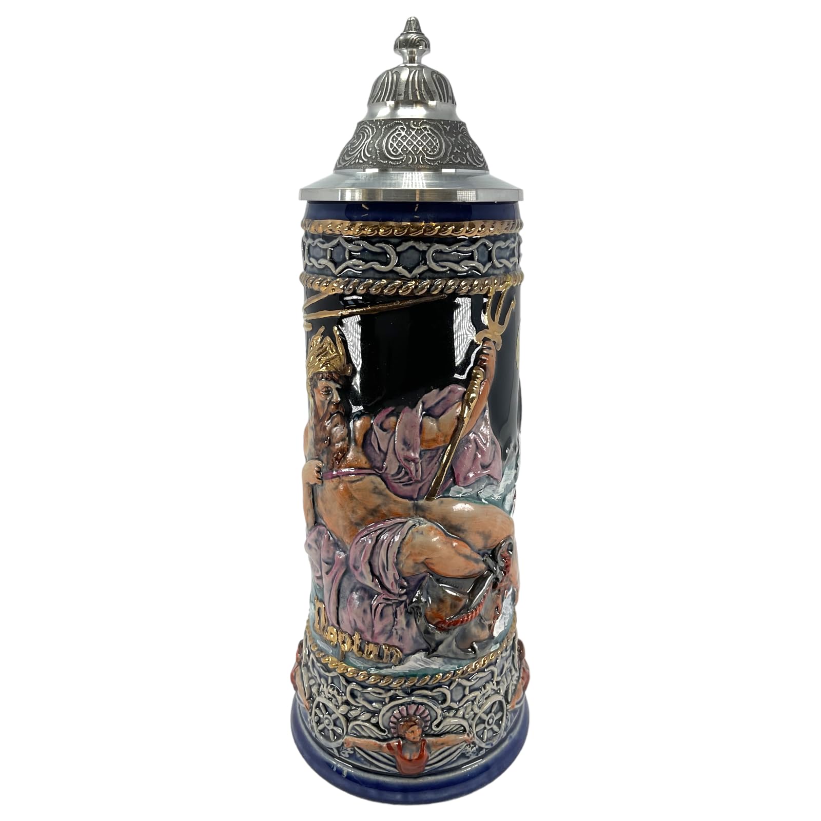 Pinnacle Peak Trading CompanyLE Neptune God of the Seas with Mermaid Handle German Beer Stein .75 Liter