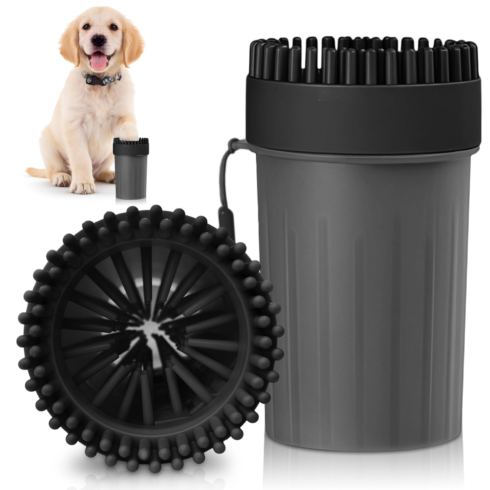 AMFUN Dog Paw Cleaner Paw Washers For Dogs, Portable Paw Cleaner for Dogs & Cats, Pet Foot Cleaner, Essential Dog Walking Accessories for Muddy Paws, Indoor/Outdoor Use - Black Medium