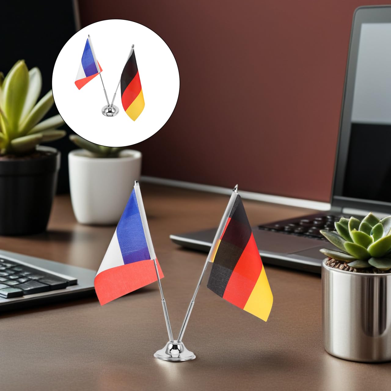 Healeved Tischflaggen Set Deutschland & Frankreich Mit Edelstahl FlaggenstäNder Kleine Tischflagge FüR BüRo Konferenzen Und Besprechungen Schreibtischdekoration