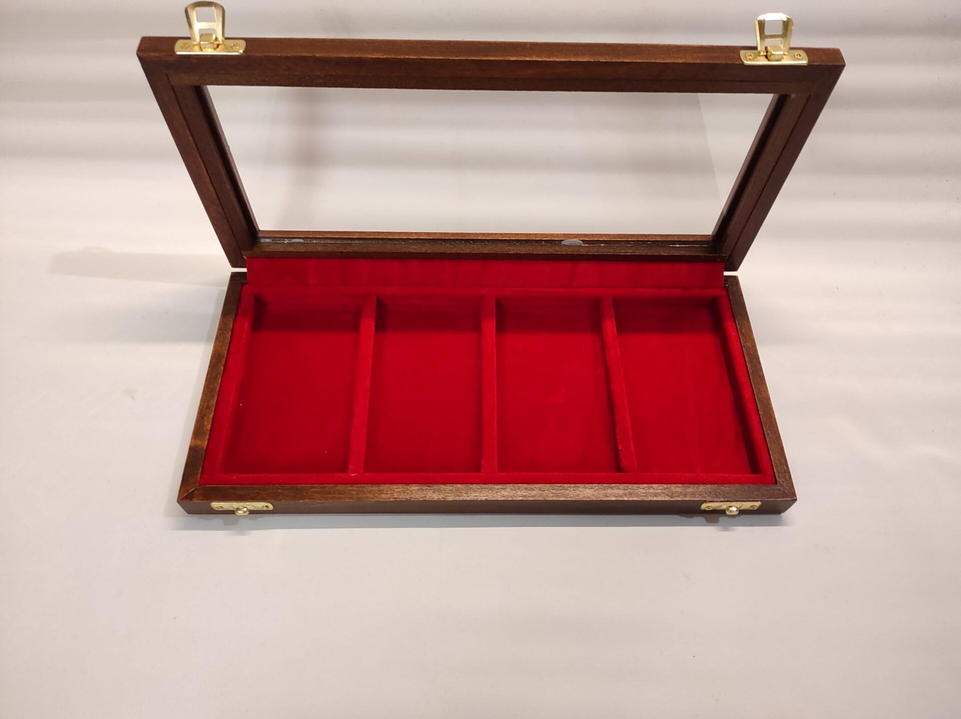 Vetrina Espositore per Medaglie Militari in Legno e Vetro, 4 Scomparti in Velluto per Medaglie con Nastrino, Cofanetto da Collezione Artigianale Made in Italy