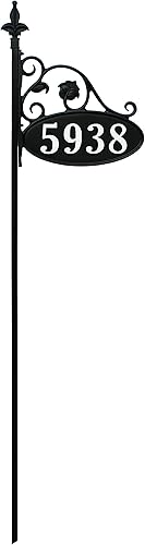 Miniatura 8 de Letrero de dirección de casa 911 hecho a mano de Estados Unidos para patio, placa de dirección hecha a medida, aspecto de hierro forjado (poste de