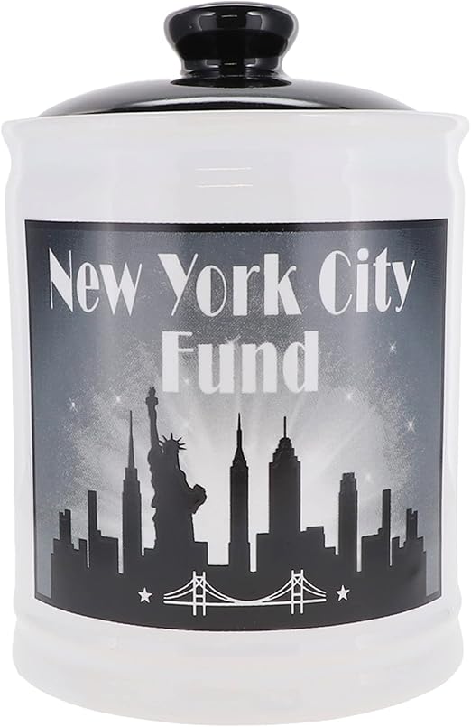 New York City Themed Piggy Bank & Candy Dish - New York City Fund Ceramic Decorative Jar - Ideal Travel Fund for Vacation, Roadtrip Essentials, Mother's Day, Birthday Gifts for Women, Men