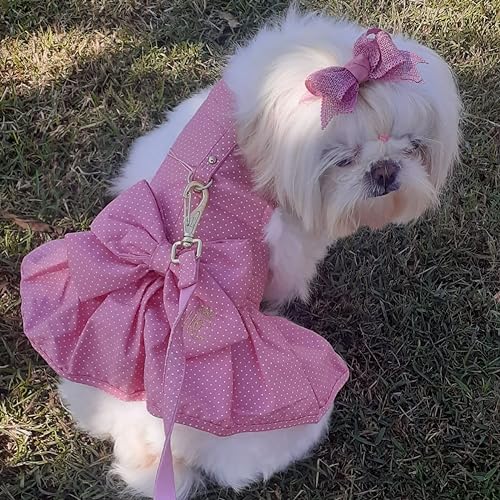 roupa para cachorro pet vestido peitoral com guia floral rosa porte pequeno medio (G – 41 a 51 TORAX