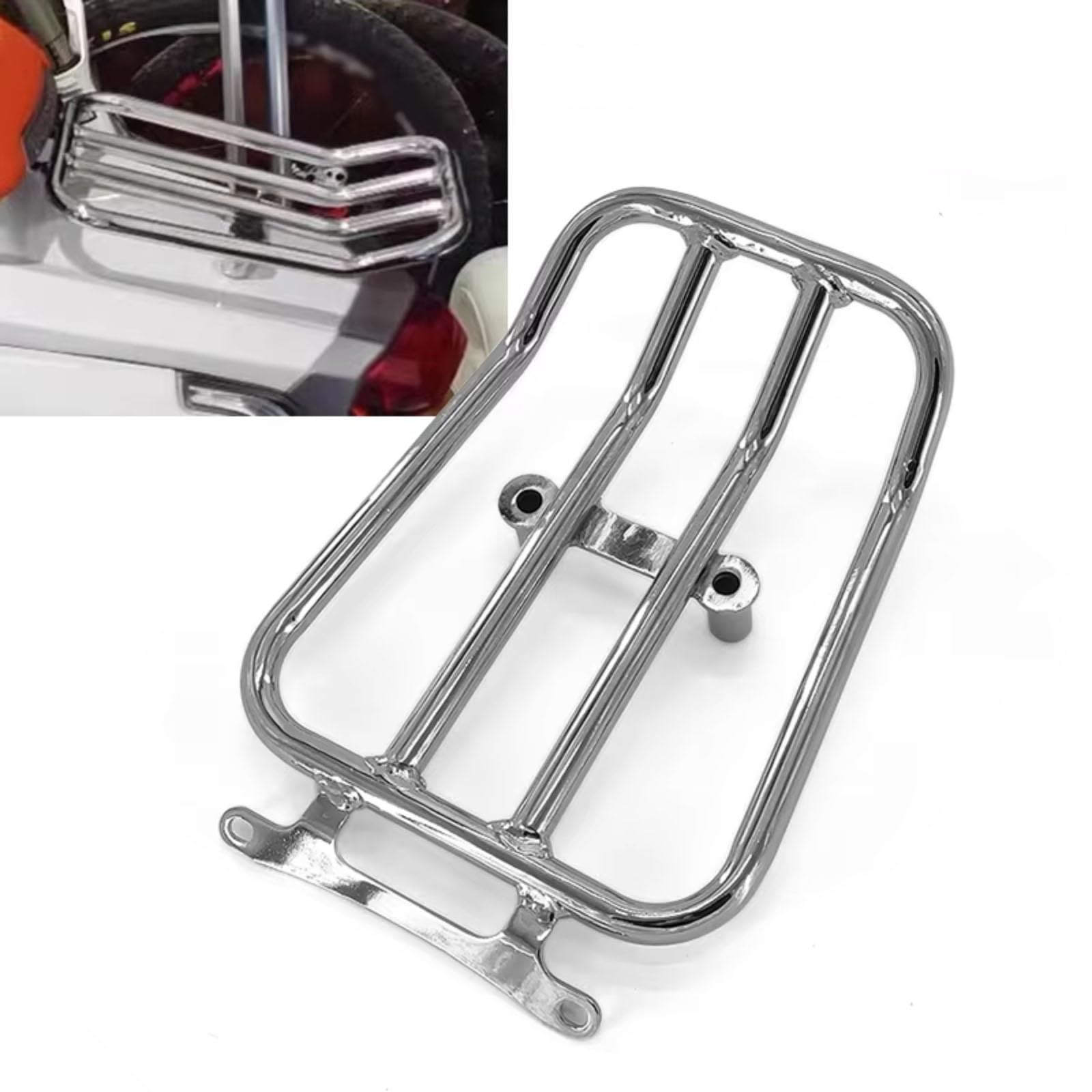 Motorrad-Heckträger Kompatibel Mit Lambretta G350 G 350 Alle Baujahre Motorradzubehör Gepäckträgerhalterung Für Den Hinteren Gepäckträger(Chrome)