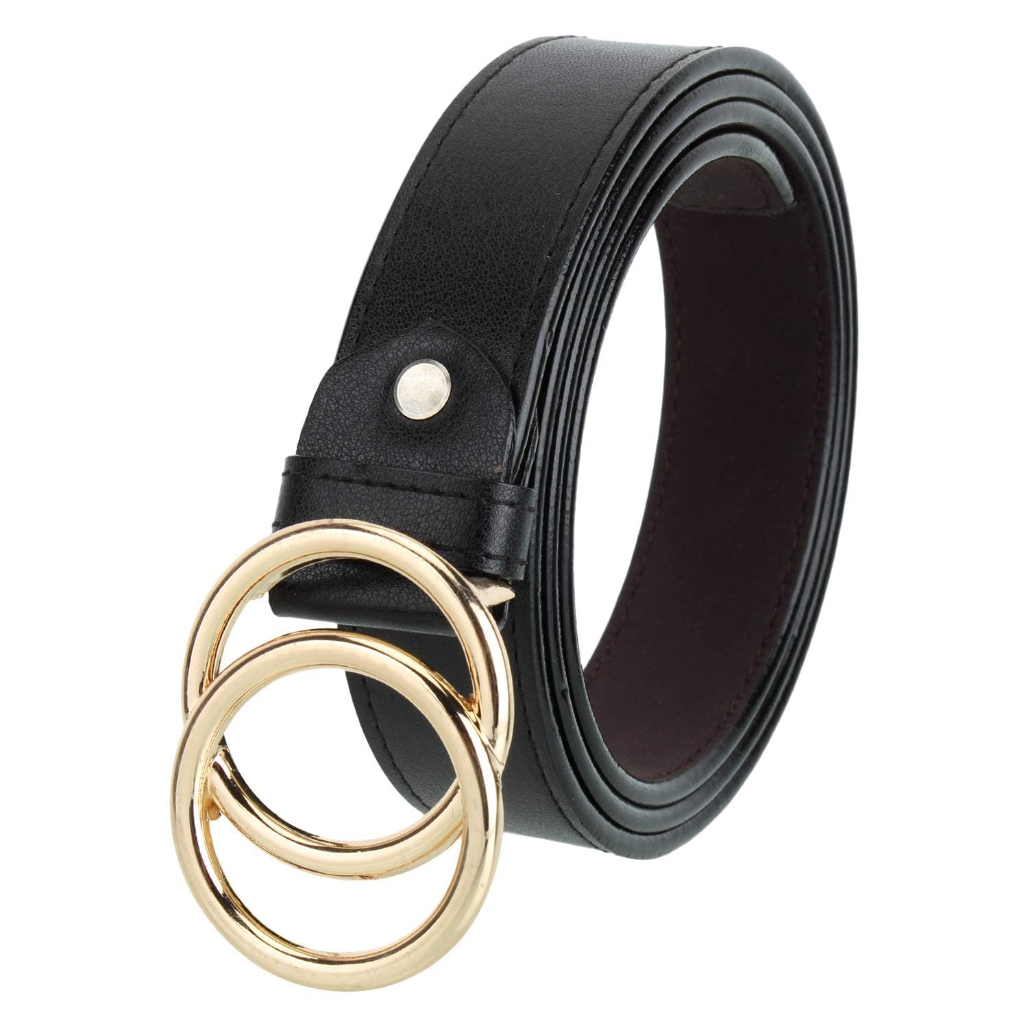 Women's Faux Leather Belt double-OO-Golden Ring Black Free Size Pack of 1-image-43