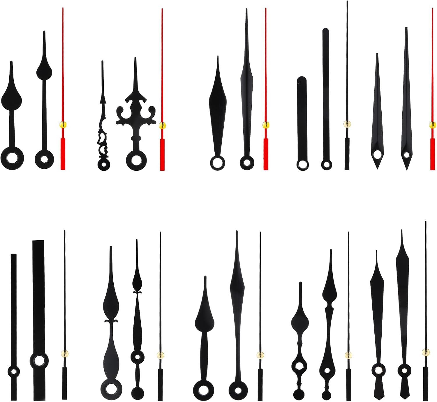 10 Styles Clock Hands Only Clock Mechanism Replacement Clocks Parts Clocks Hands Replacement Non Ticking Hand Long and Short Shaft DIY Repair Parts for Repair Black