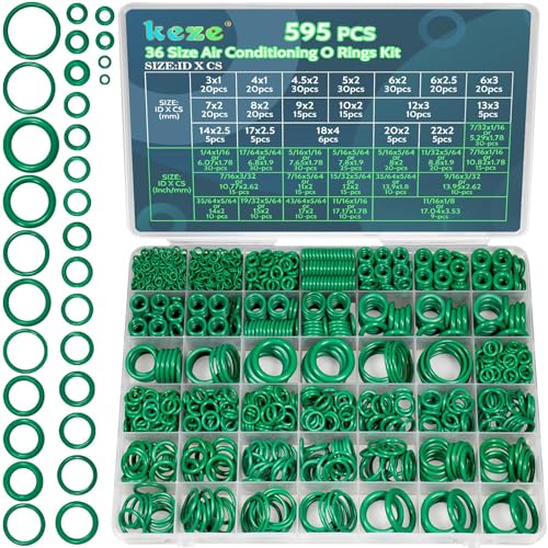 KEZE 595-teiliges O-Ring-Set für Klimaanlagen, 36 verschiedene Größen von Gummi-O-Ringen für die Reparatur von Kompressoren und Rohrleitungen in...