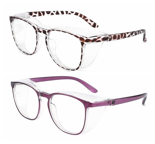 Miniatura 2 de Gafas de seguridad antiniebla, gafas protectoras con bloqueo de luz azul, antipolvo, protección UV, para hombres y mujeres (paquete de 2 (leopardo +