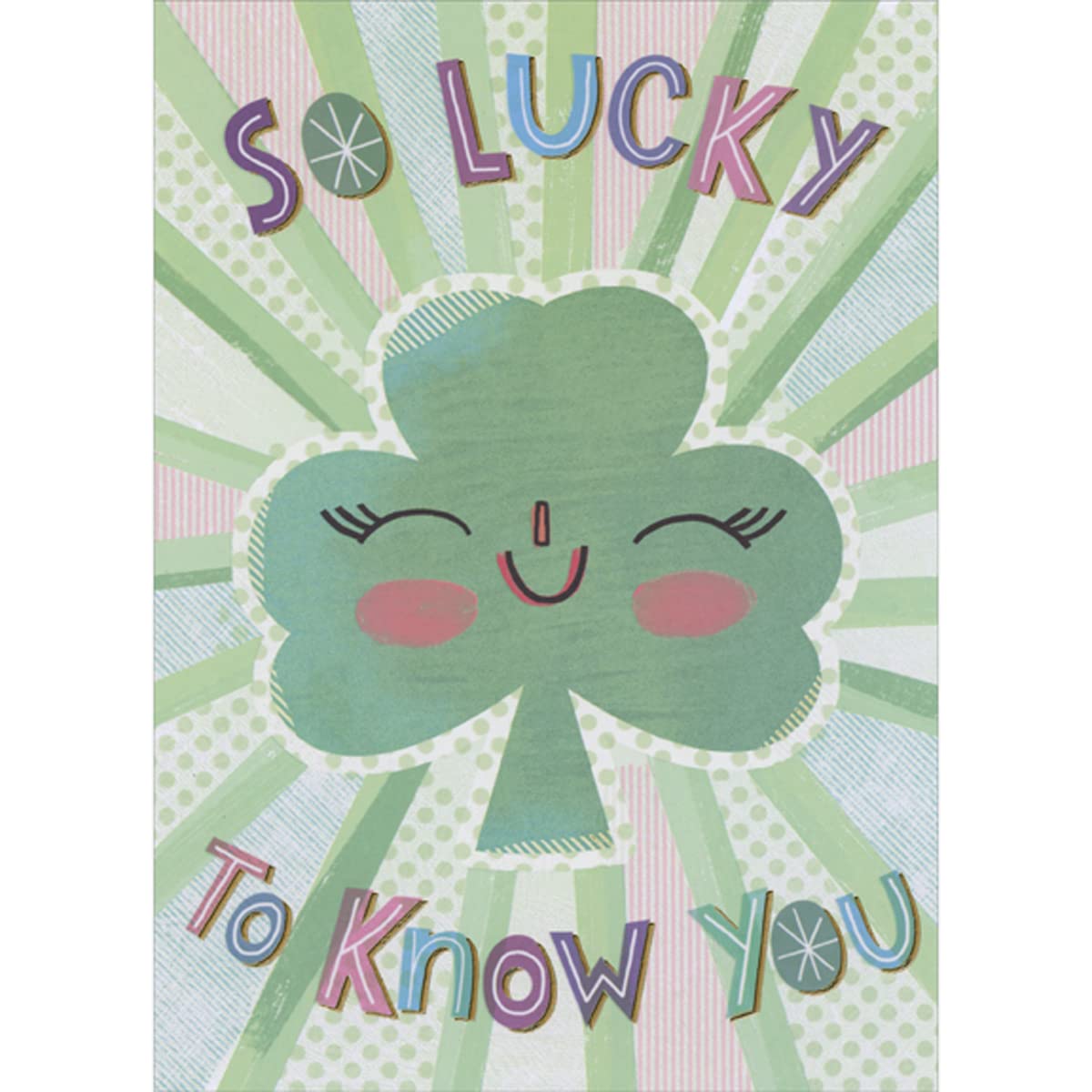 Designer Greetings So Lucky to Know You: Large Smiling Shamrock and Star Bursts Juvenile St. Patrick's Day Card for Kids