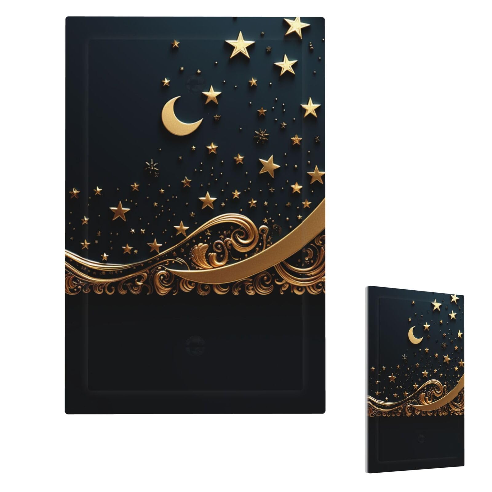 Golden Background And Crescent Moon Wall Plate Cover Modern Decorative 1 Gang Light Switch Cover Unbreakable Receptacle Outlet Covers For Living Room Bedroom Home Decor Single Blank