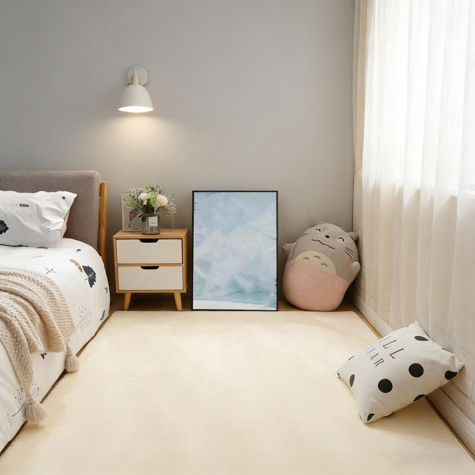 Tapis de salon lavable blanc cassé 110x290 cm pour couloir et chambre