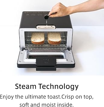 BALMUDA The Toaster Pro | Steam Oven Toaster | Compact Size 14.1W 12.6D 8.2H | 6 Modes: Shokupan, Golden Toast, Pizza, Croissant, Oven, Salamander Grill | (Baking Tray Sold Separately) | Black